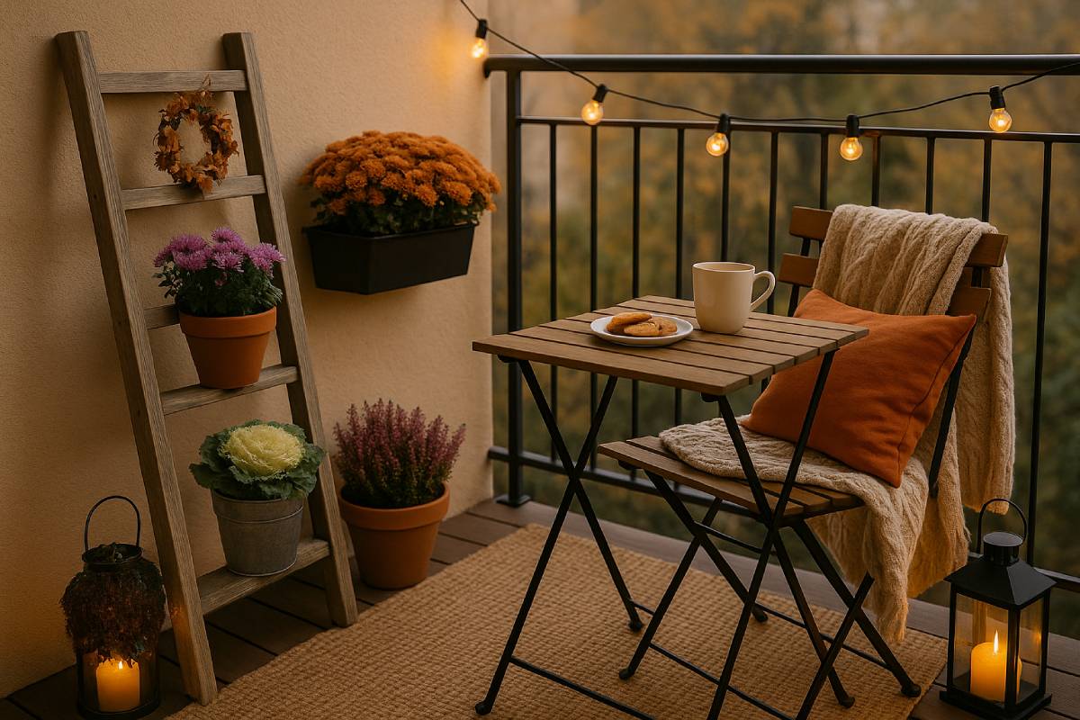 Balcony decorated in autumn