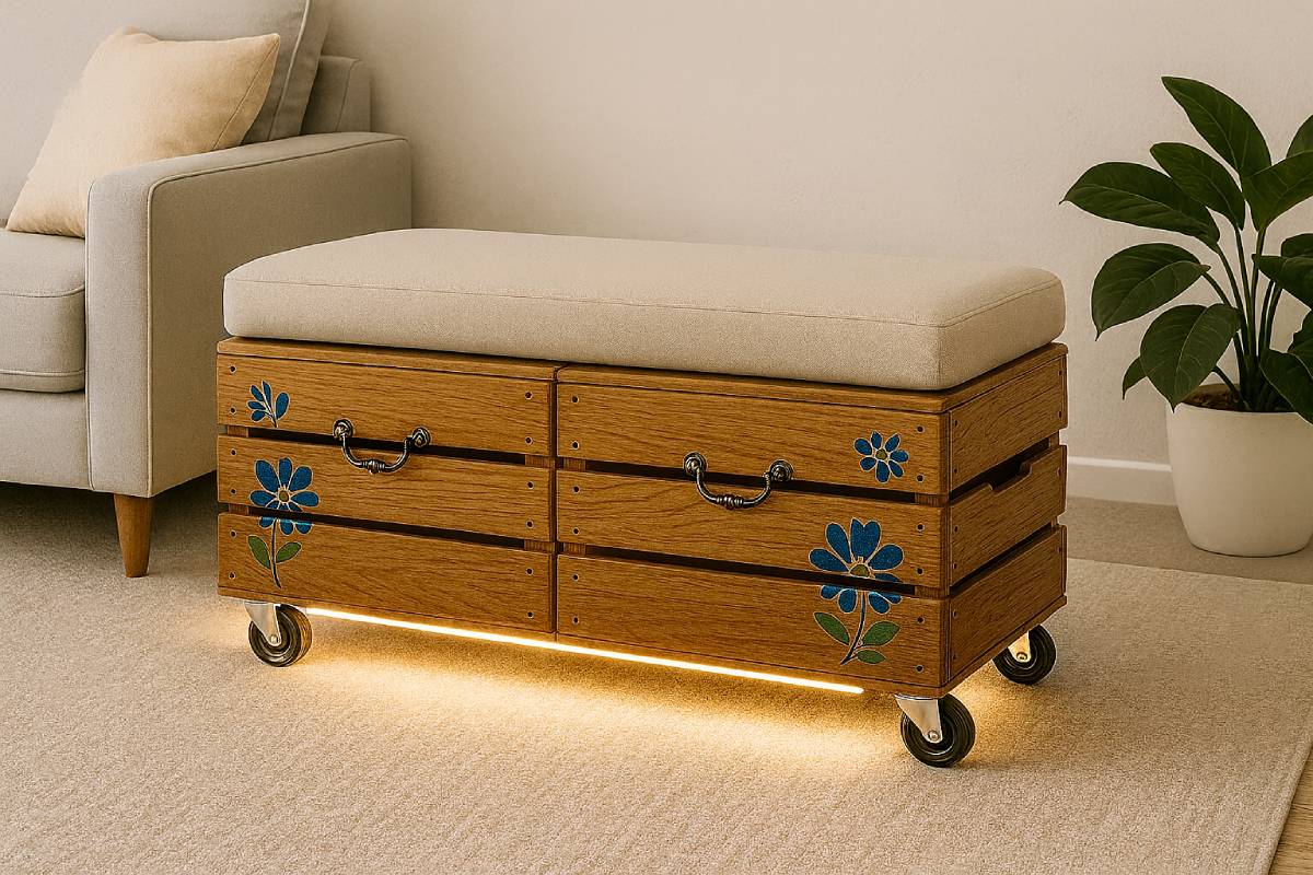 Seat with wooden box