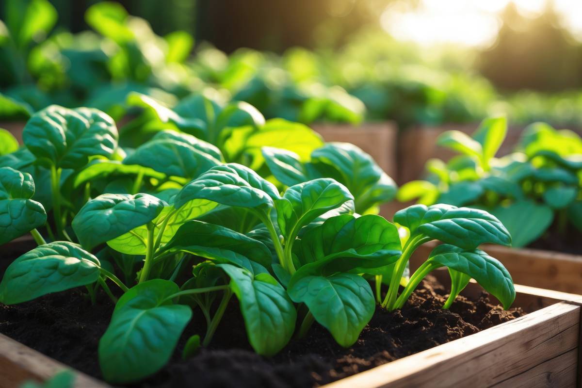 Spinach in shaded boxes, perfect for the autumn vegetable garden in September and October