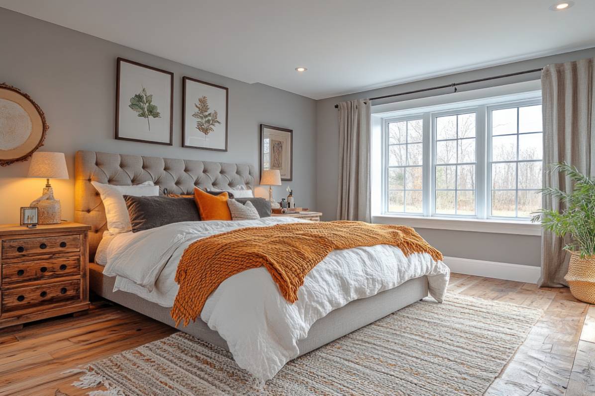 Bedroom with autumnal fabrics and inspirations