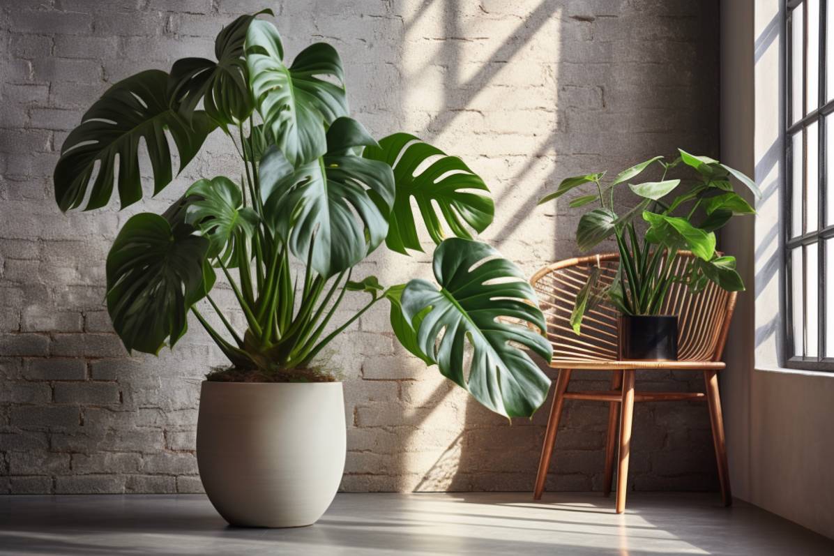 Monstera in front of a window