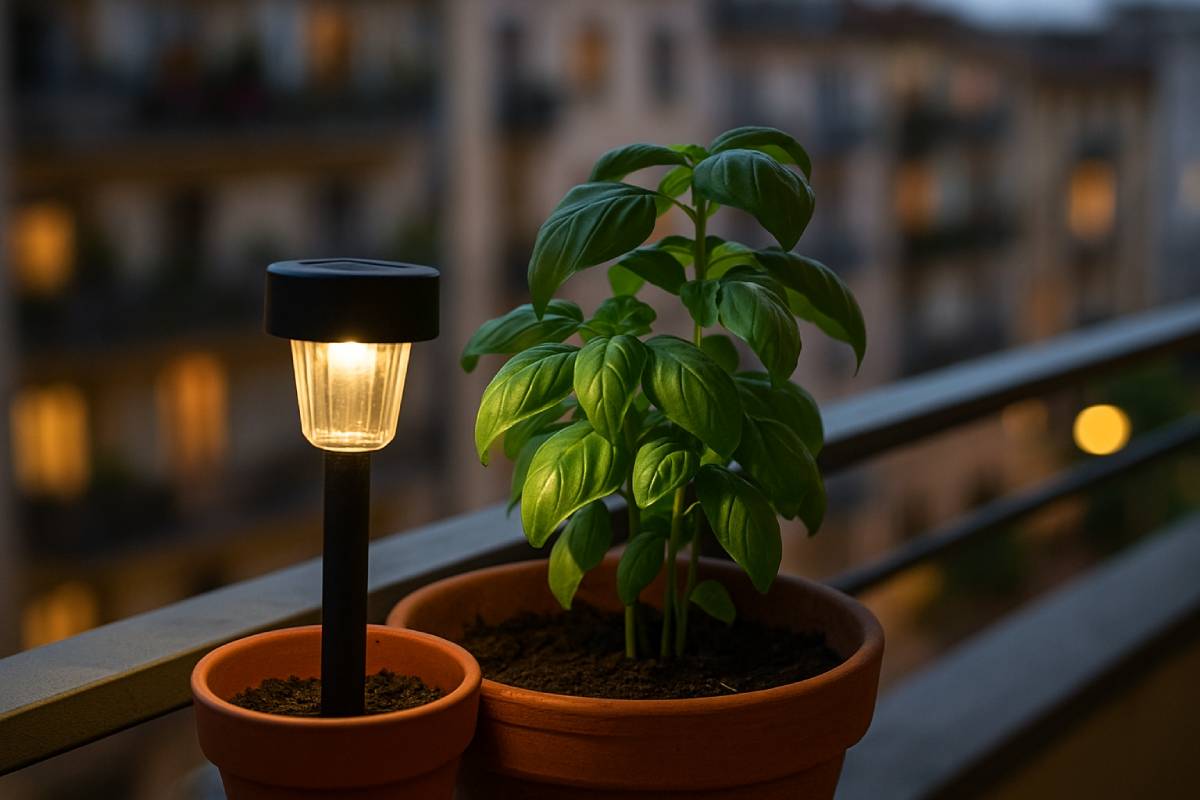 Solar garden light next to basil. Here's how to preserve it in autumn