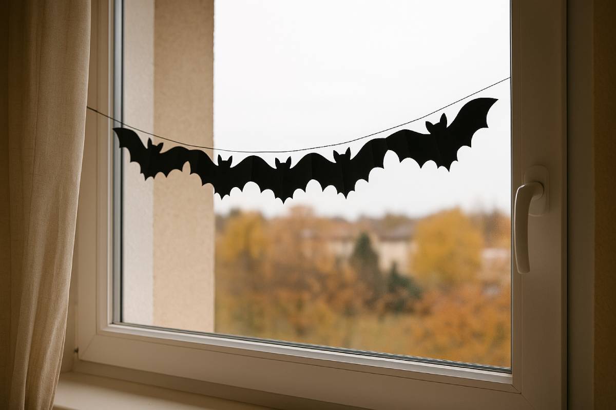Bat garland: scary window for Halloween