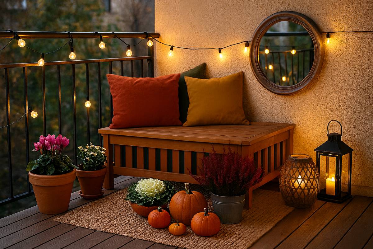 Balcony decorated with autumn elements
