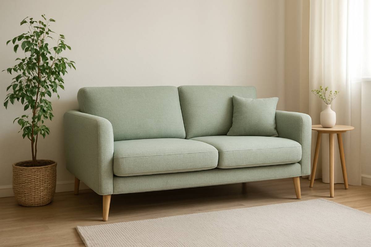 Green sofa with high feet