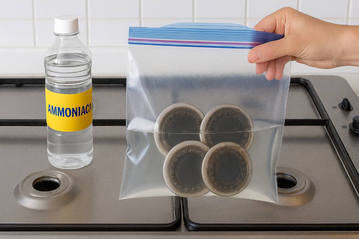 Burners in plastic bag with ammonia