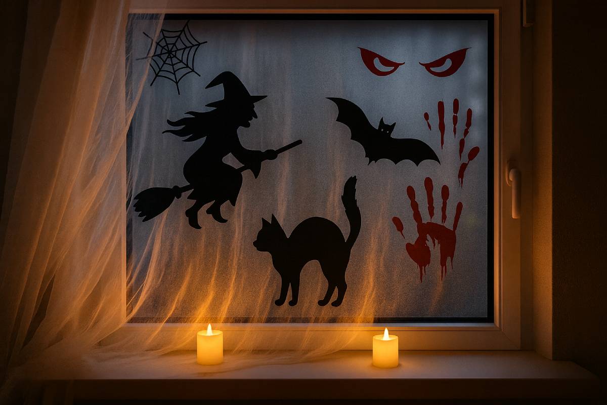 Window with easy to copy Halloween decorations