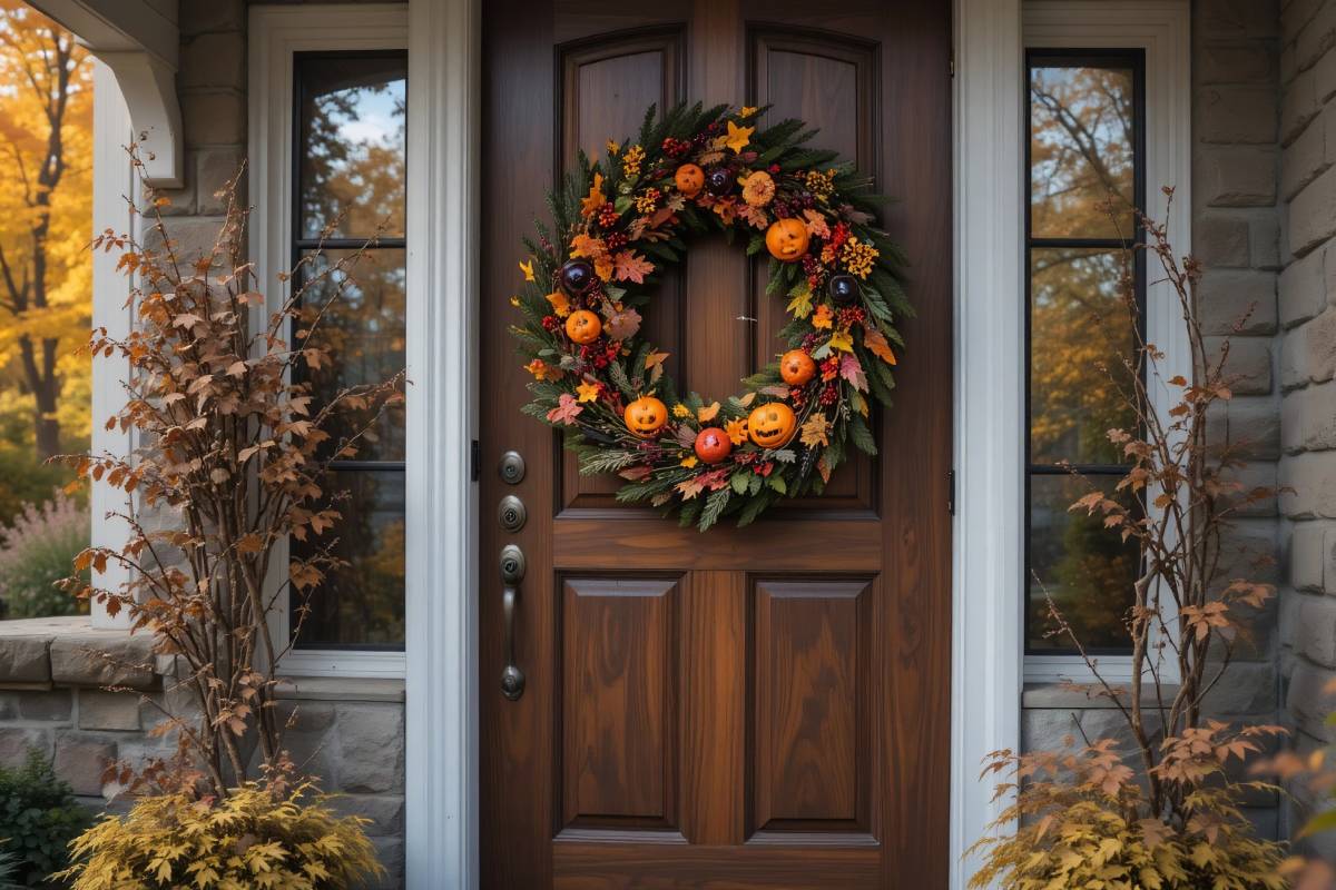 Out door with pumpkins