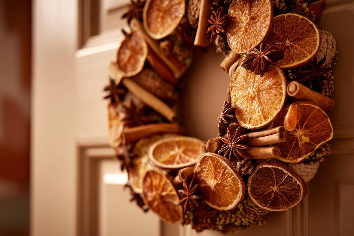 Ghirland with dried oranges and cinnamon