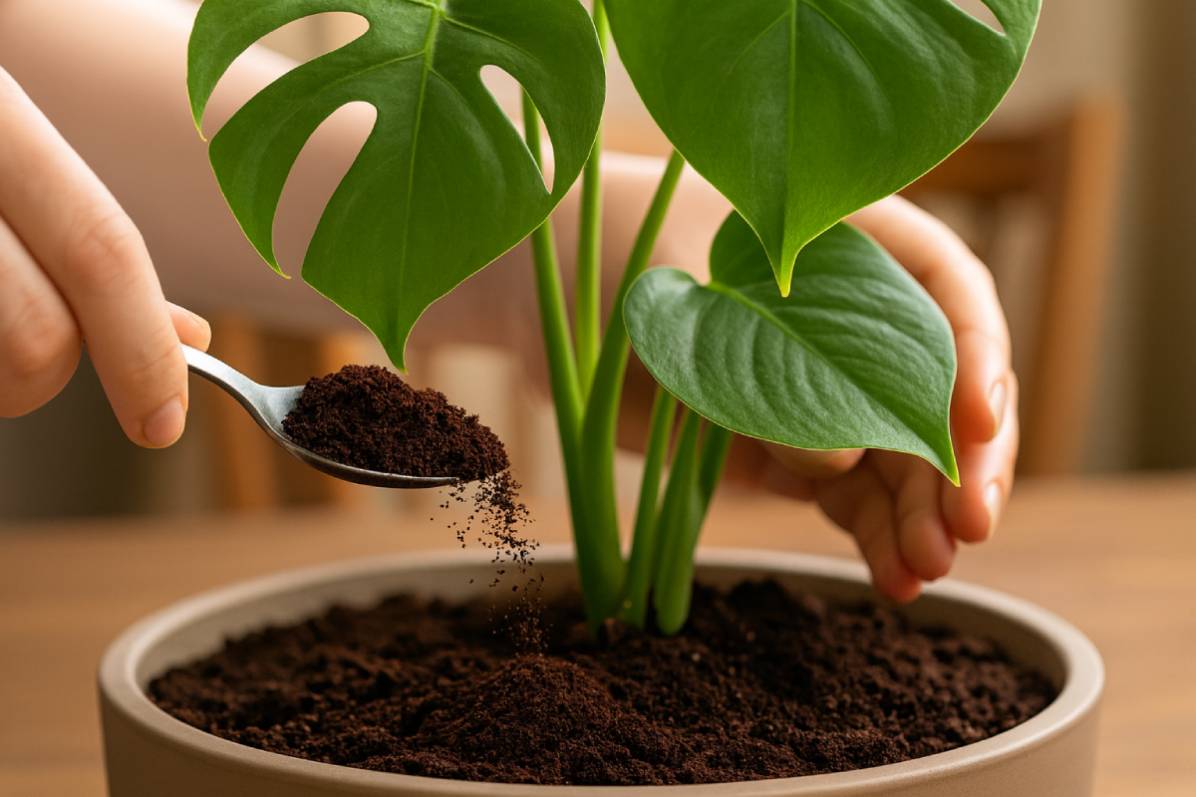 Monstera fertilization with coffee grounds