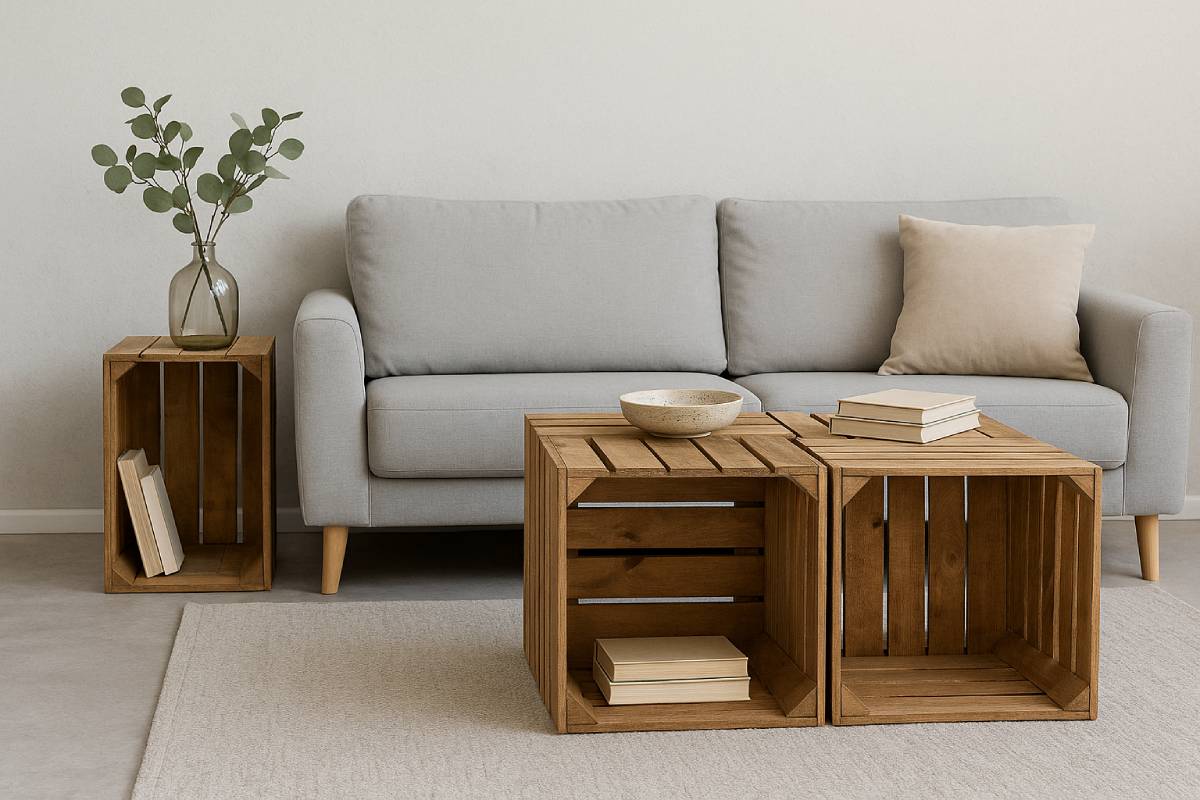 Coffee table and bedside table with wooden boxes,