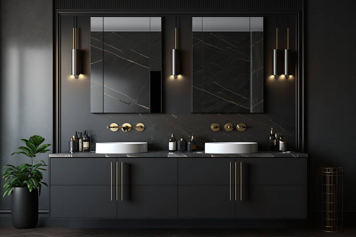 An all black bathroom
