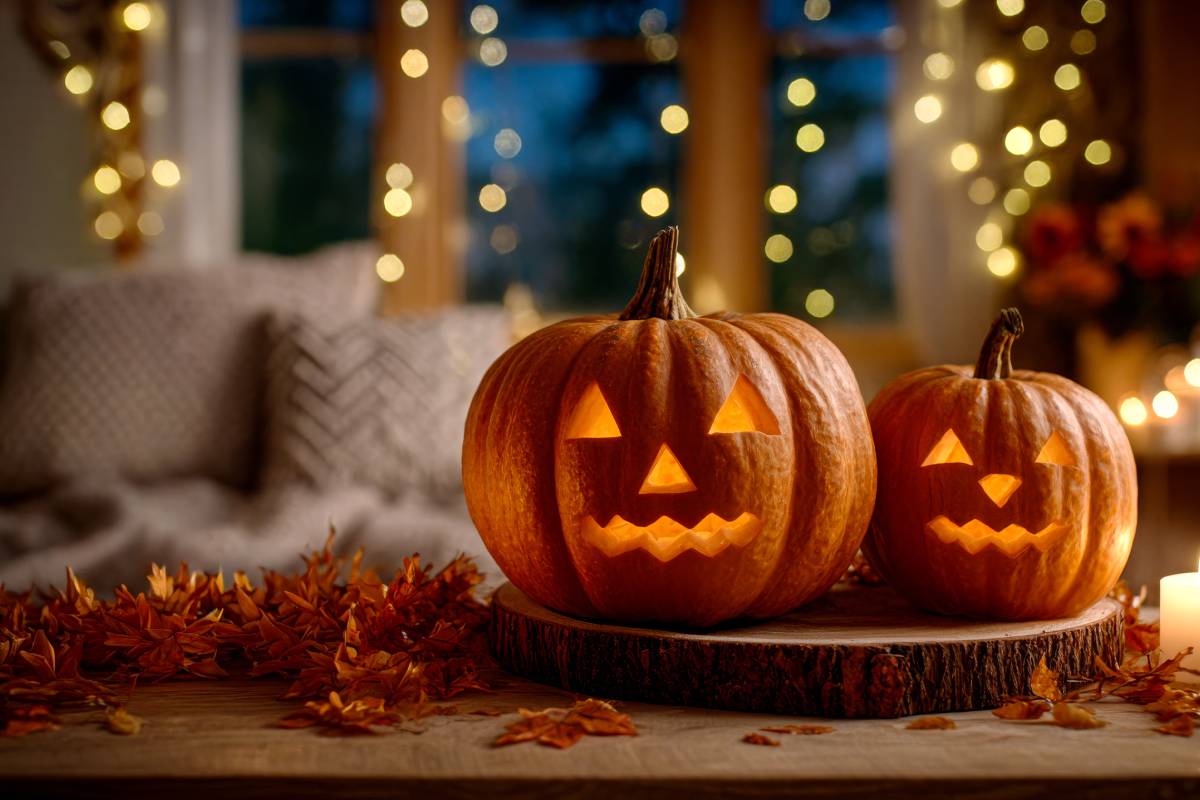 Pumpkins carved in the living room