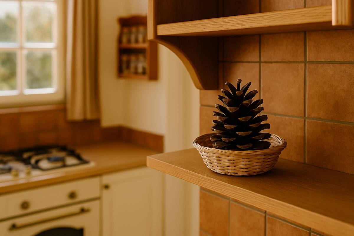 Scented pine cone in a basket in the kitchen