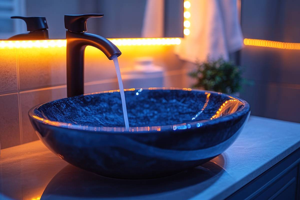 Blue ceramic washbasin