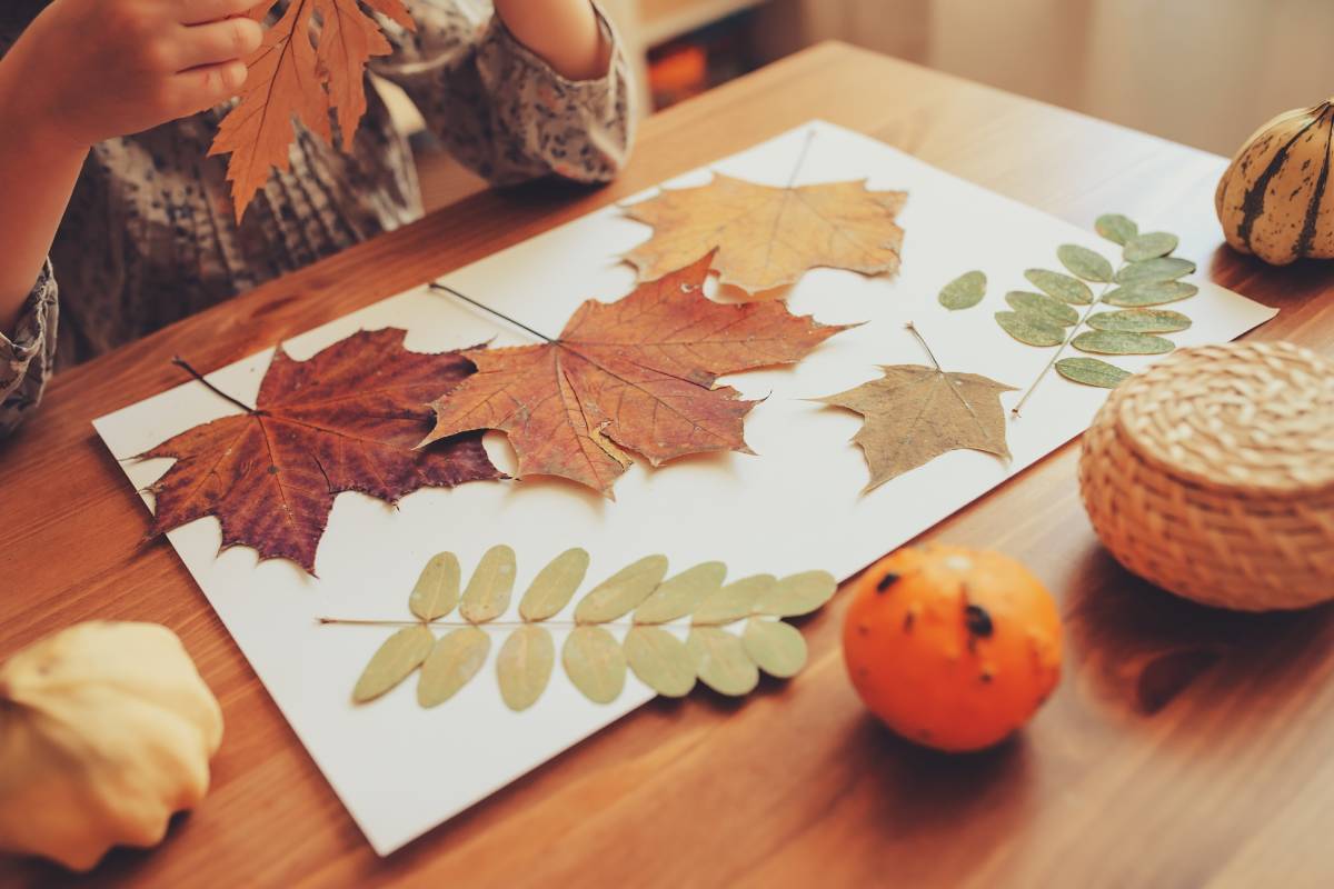 Children and crafts with leaves