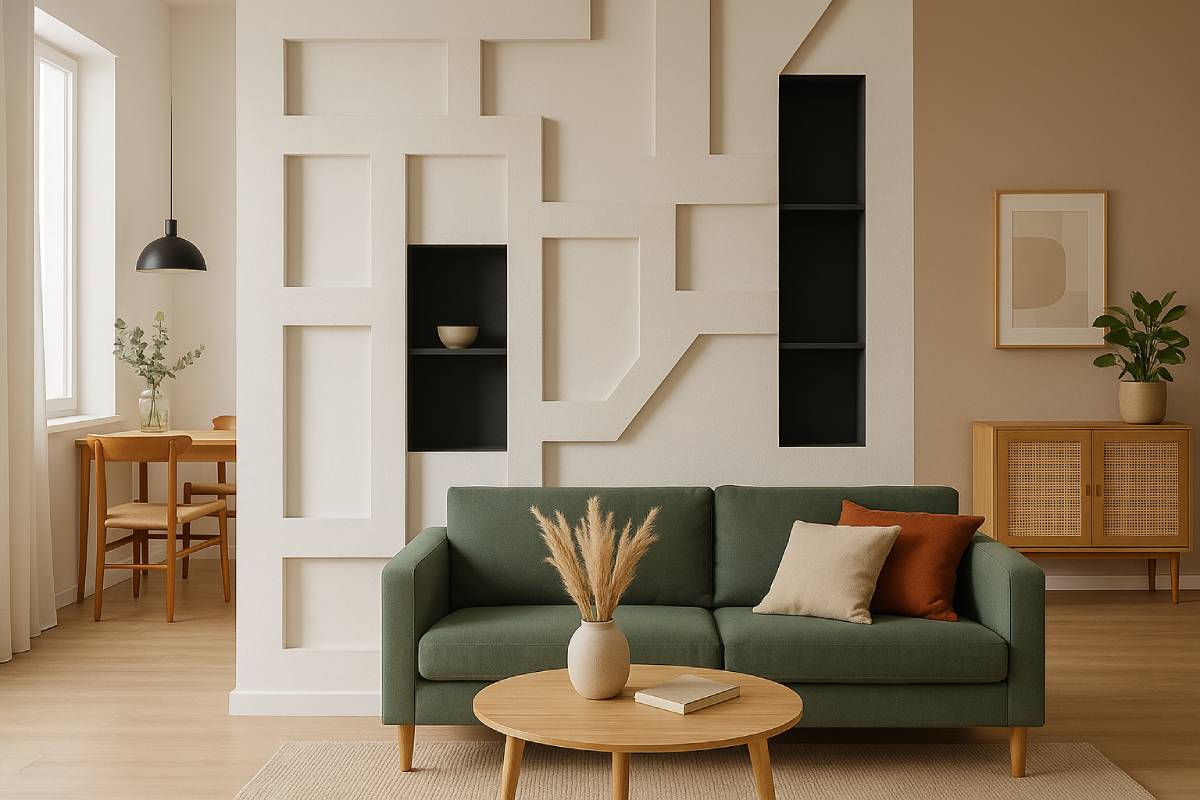 Plasterboard walls with geometric movements