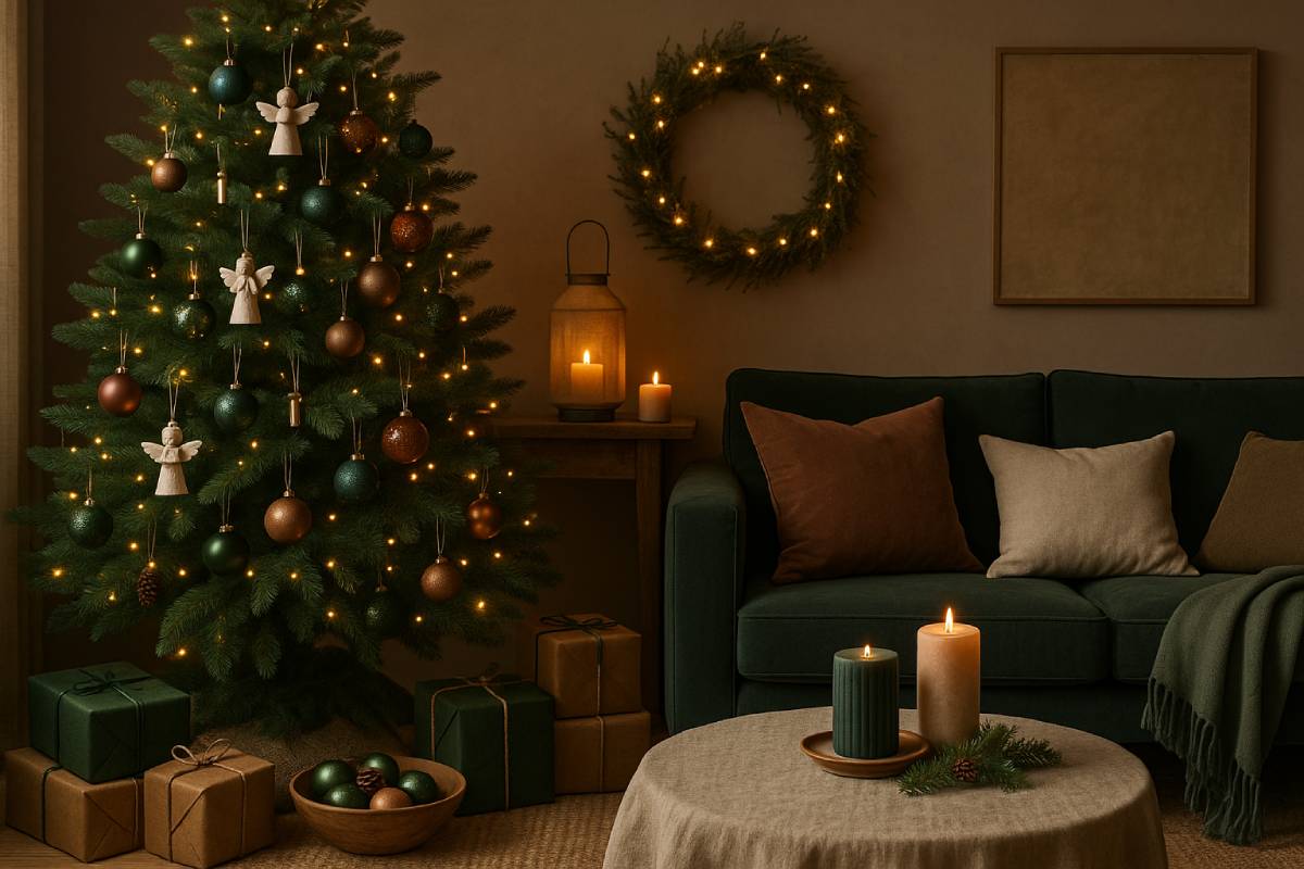 Living room decorated for Christmas 2025