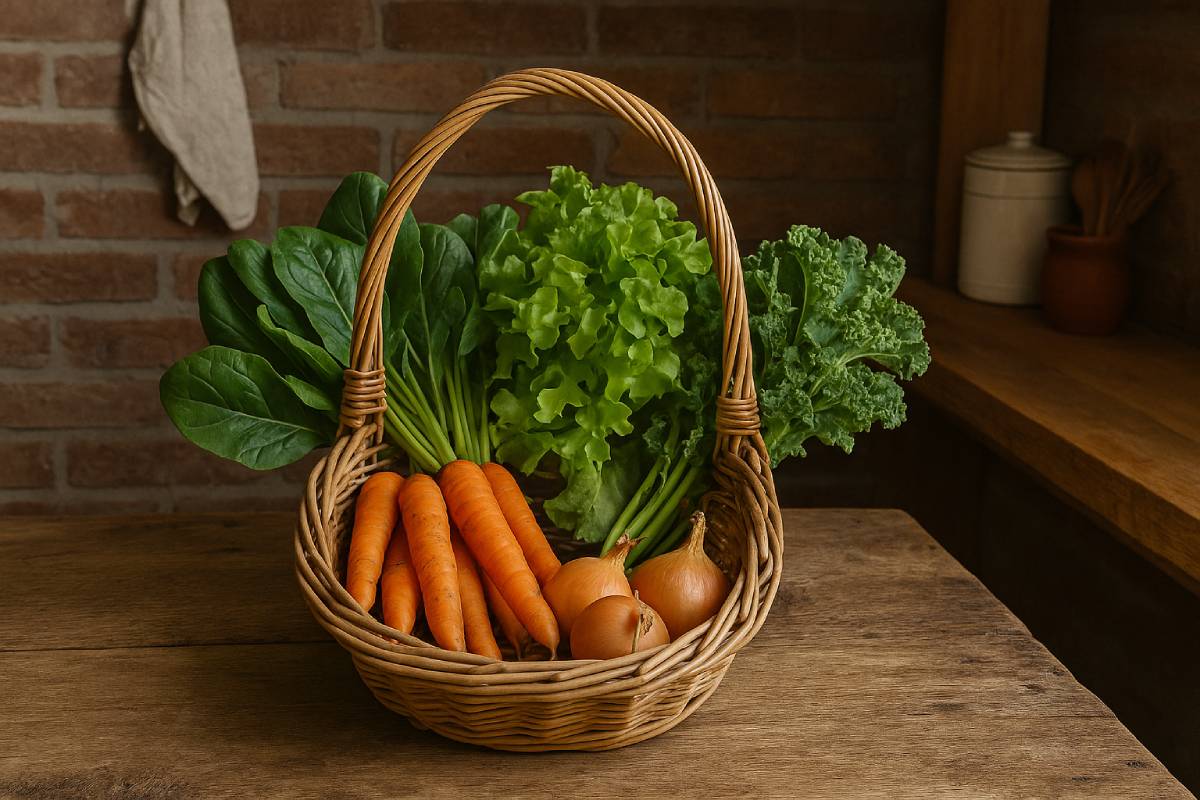 Basket with seasonal vegetables