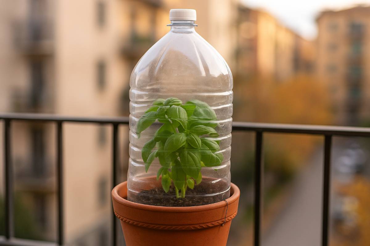 Mini-greenhouse with plastic bottles: this is how the microclimate for the basil on the balcony is preserved in autumn