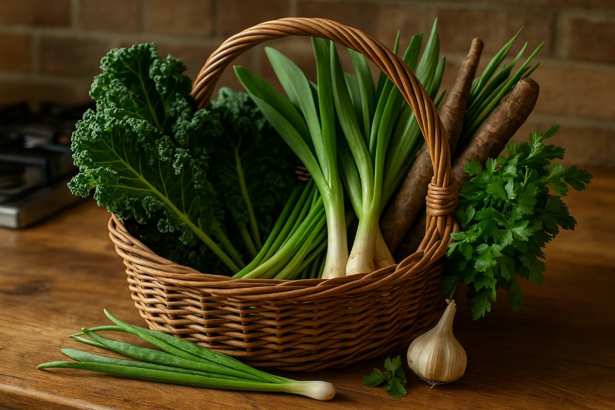Basket with autumn vegetables