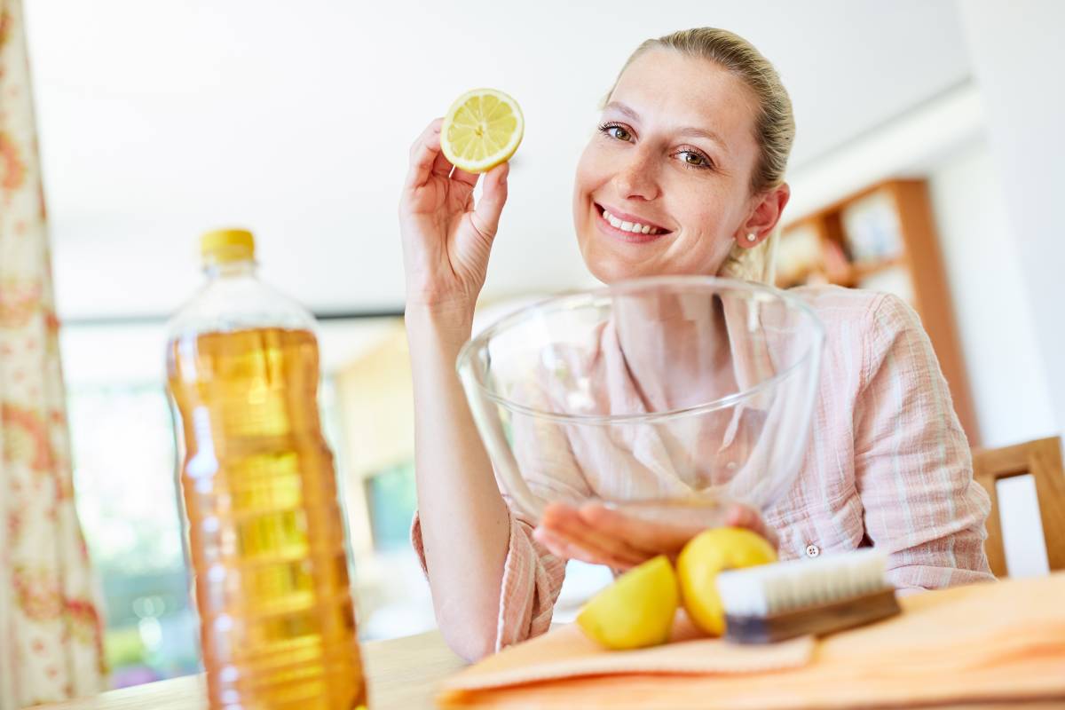 Woman with natural ingredients for cleaning