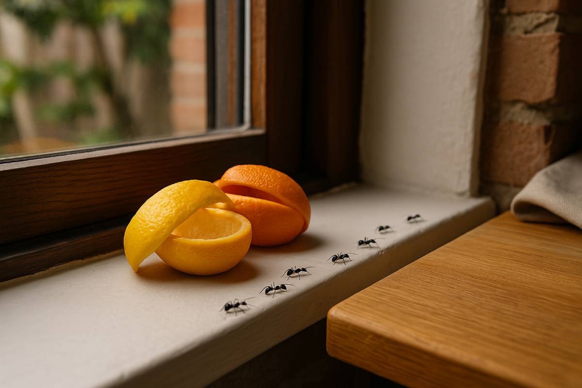 Citrus peels on the windowsill against insects