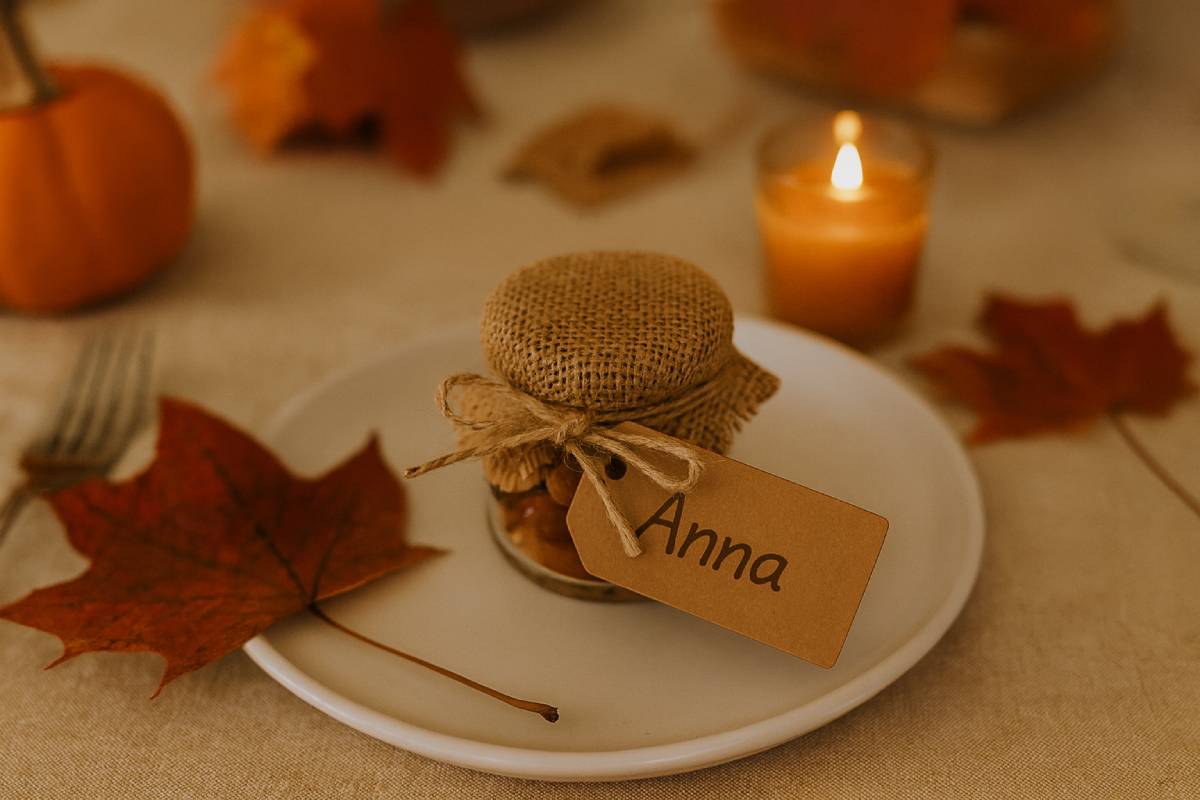 Place card made with mini glass jar