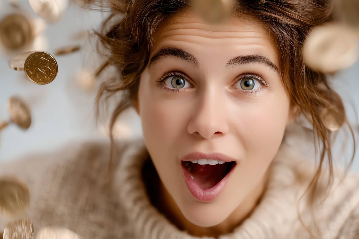 Smiling woman among the money