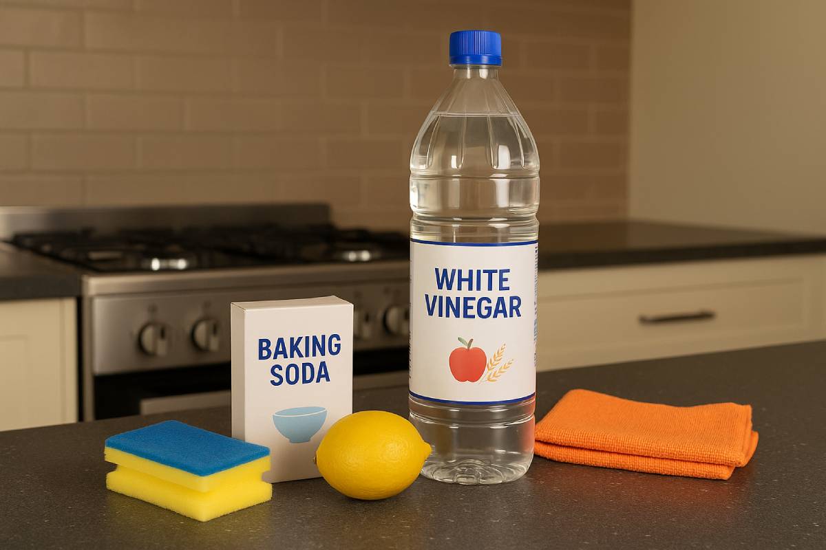 White vinegar, bicarbonate of soda and lemon