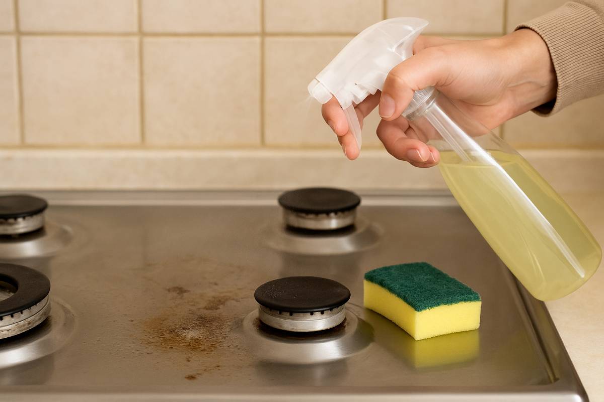 Cleaning the stove with the DIY degreaser