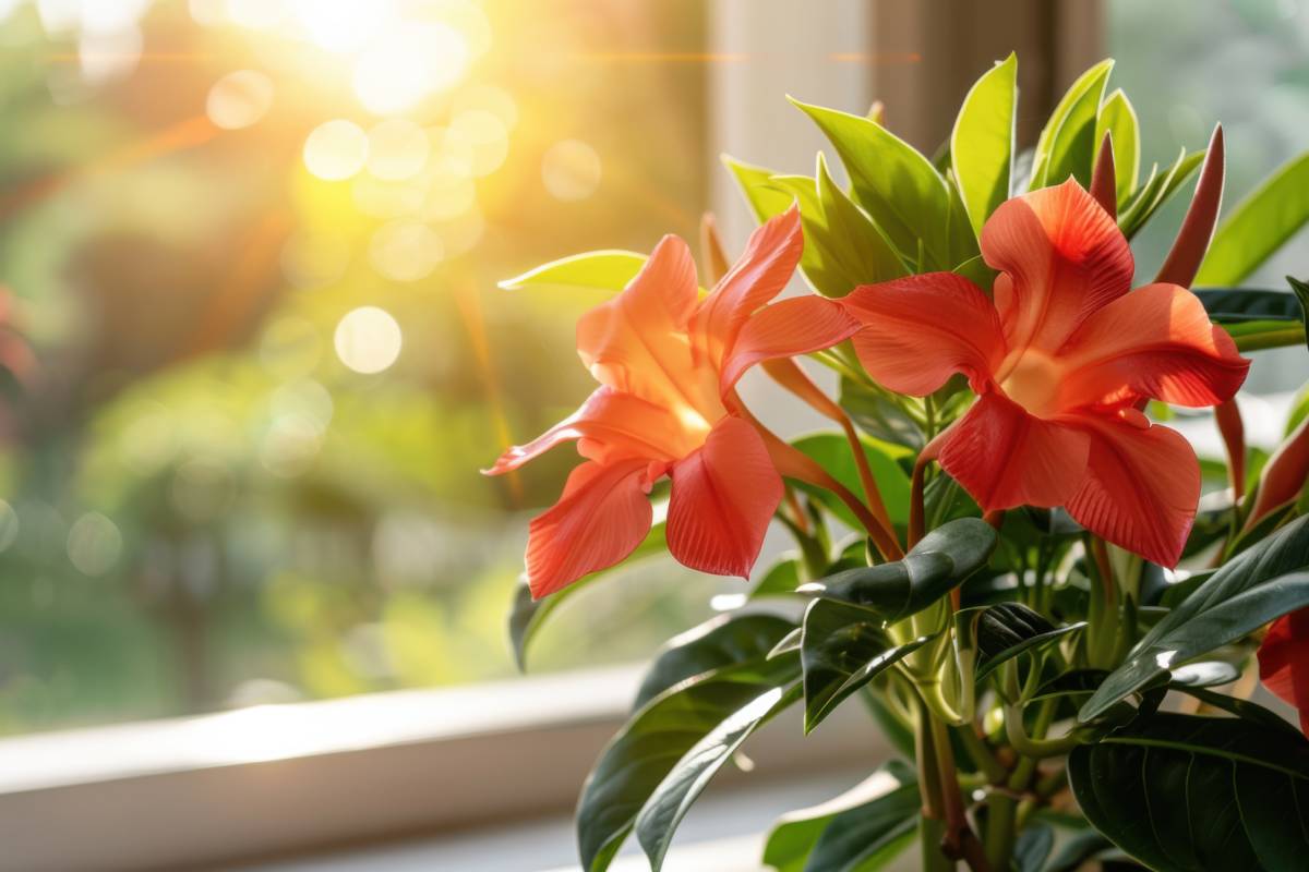 Dipladenia in front of the window
