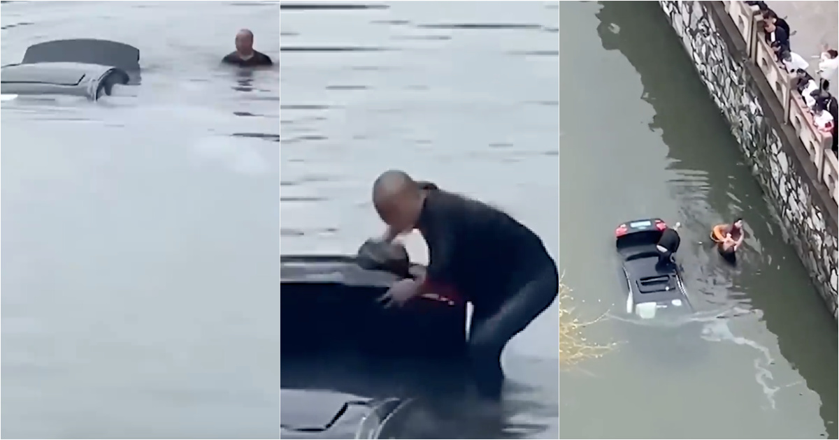 Heroes break Audi's panoramic roof to save driver from drowning in China