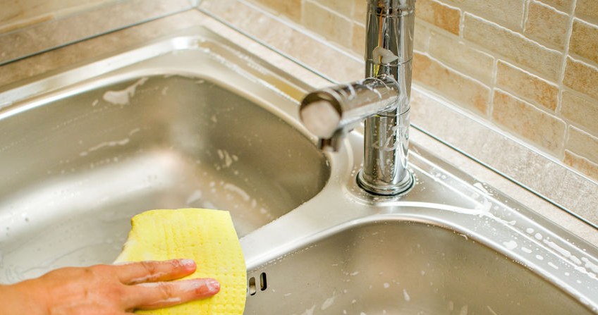 Rub this on the faucet and kitchen sink. They will shine, just like in the catalogue