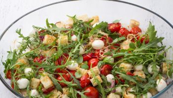 Italian salad with croutons. Easy to make and full of different flavors
