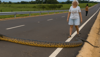 A giant anaconda blocked the road and drivers solved the problem this way [vídeo]