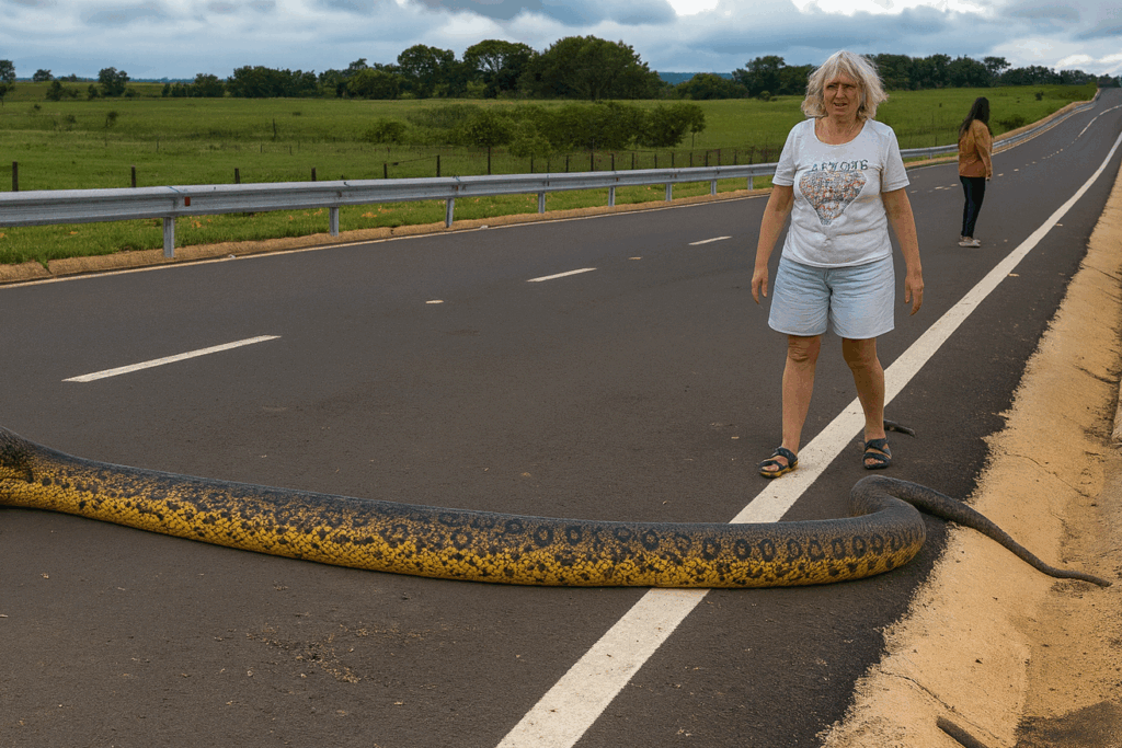 A giant anaconda blocked the road and drivers solved the problem this way [vídeo]