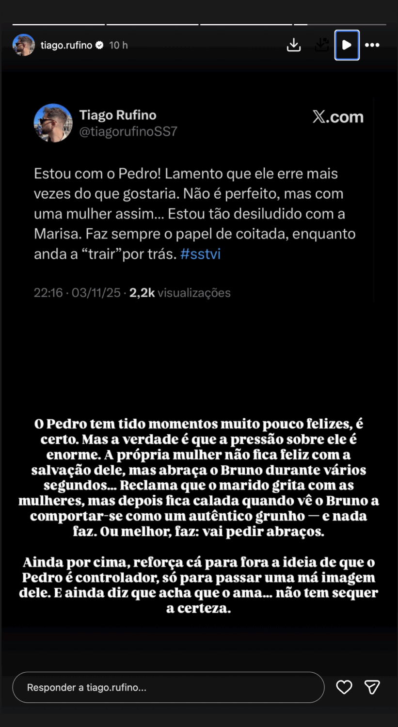 “Disillusioned” with Marisa, Tiago Rufino shows himself ‘next to’ Pedro Jorge: “With a woman like that…”