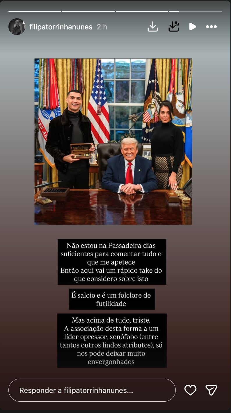 “It can only make us ashamed.” Filipa Torrinha Nunes 'relentless' with Cristiano Ronaldo after meeting with Trump