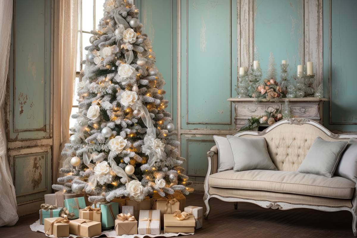 living room with chic christmas tree