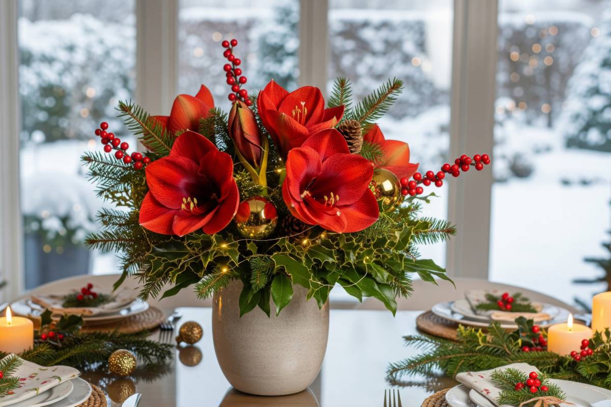 Potted amaryllis at Christmas