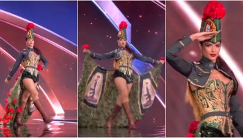 Portuguese candidate for Miss Universe paraded with carnations in tribute to the 25th of April Revolution