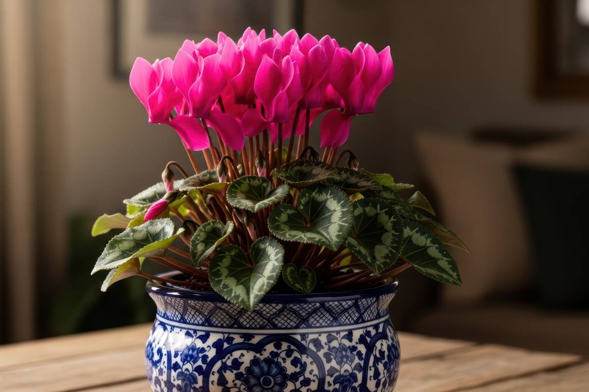 pink cyclamen in pot