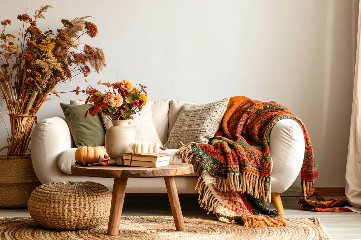 living room with warm autumn colors