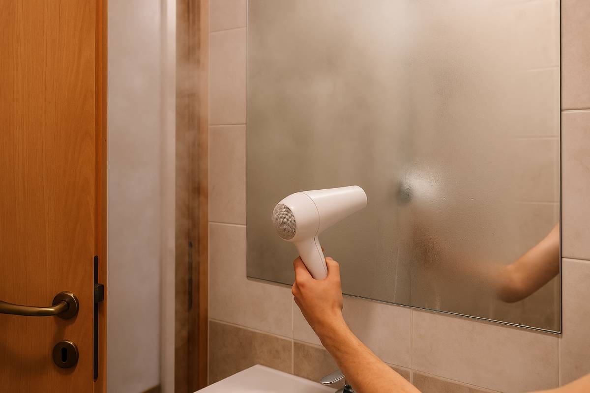 use the pho to remove steam from the bathroom mirror after a shower