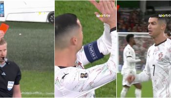Cristiano Ronaldo is sent off for aggression and leaves the field amid whistles and applause