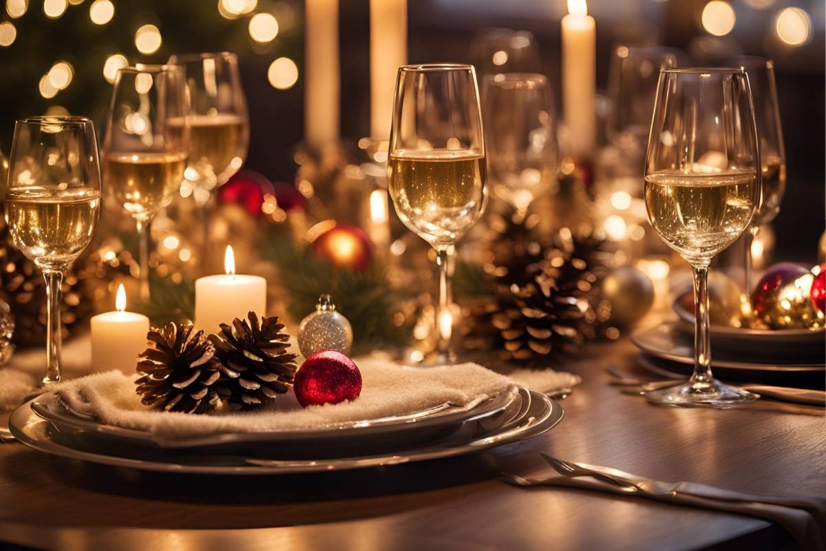Christmas place cards with glitter pine cones