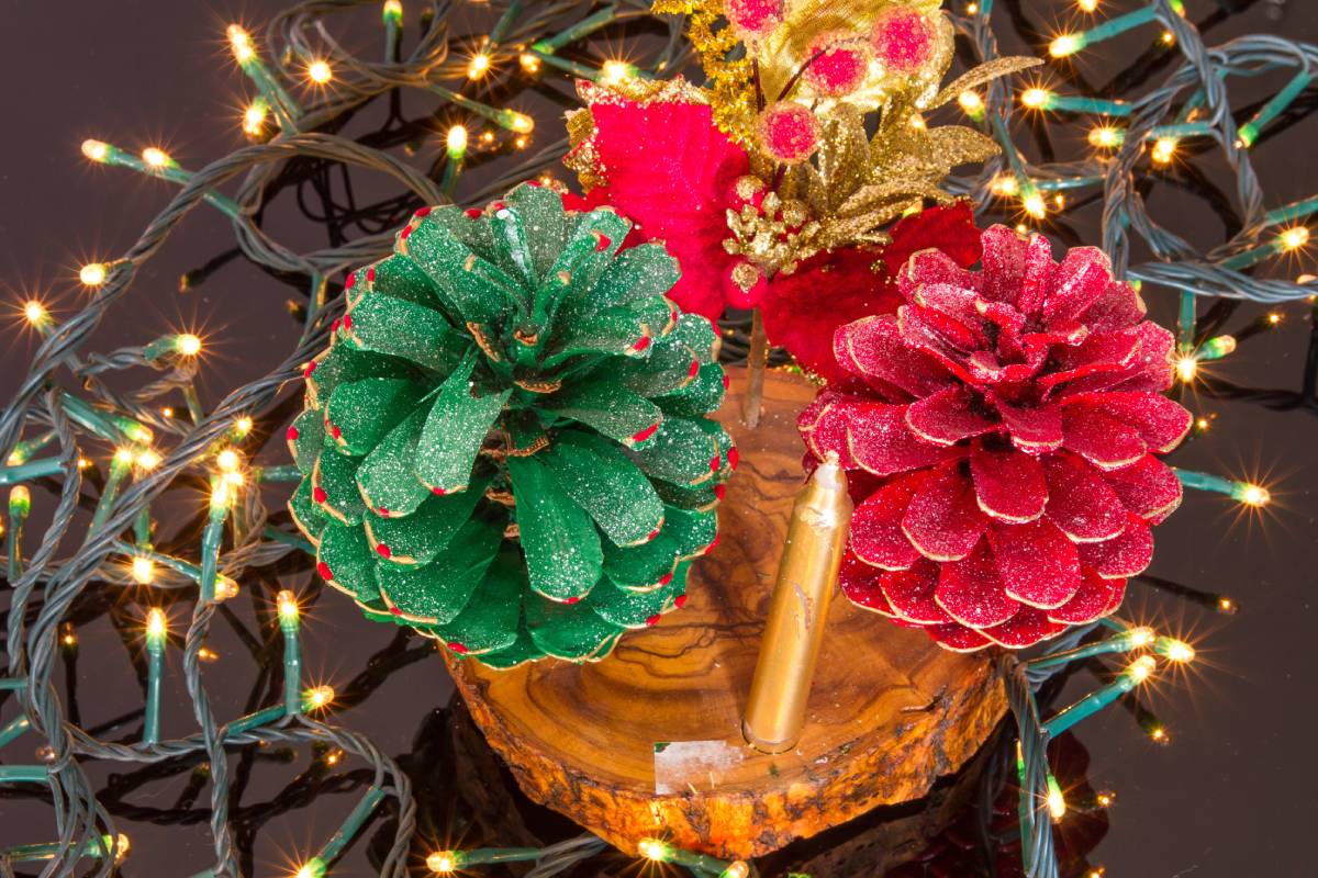 glittered and painted pine cones for a chic Christmas