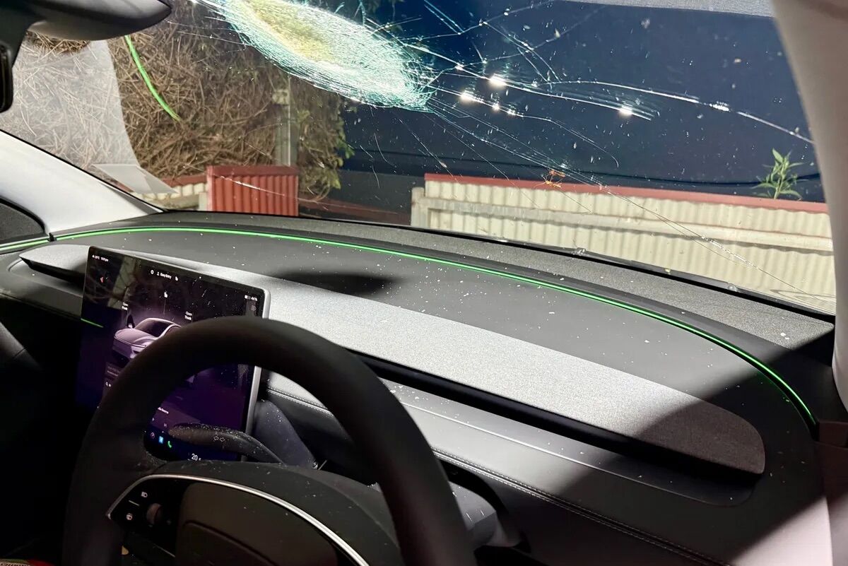 Something hit the windshield of a Tesla. It could have been a meteorite collision