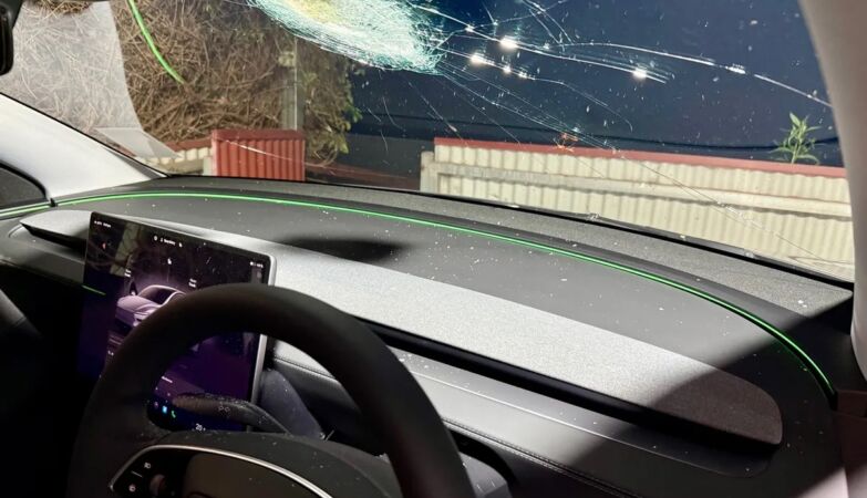 Something hit the windshield of a Tesla. It could have been a meteorite collision
